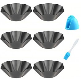 Abgream Tortilla Pan Set 6 Pack Carbon Steel Non-Stick Taco Salad Bowl Tortilla Shell Maker Black Baking Pans with a Silicone Potholder and a Basting Brush Large