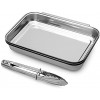 Big Hit LLC Breading Trays Set of 3 Stainless Steel Overlapping Linking Rims For Preparing Bread Crumb Dishes; Panko Schnitzel and Fish Complete with Stainless Steel Tong