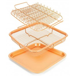 EaZy MealZ Crisping Basket & Tray Set | Air Fry Crisper Basket | Tray & Grease Catcher | Even Cooking | Non-Stick | Healthy Cooking 9" x 10" Copper