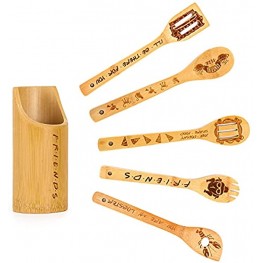 Friends Wooden Spoons Set of 5 with Holder Friends TV Show Merchandise Friends Kitchen Decor for New Home and Wok Friends TV Show Gifts Bamboo Spoons