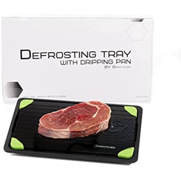 GrayKitchen Extra Fast Defrosting Tray for Frozen Meat Rapid Defrosting Plate with Dripping Pan and Silicone Border Defrost and Thaw Natural Safe Clean and Quick Thawing Tray for Frozen Meat