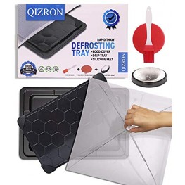 QIZRON Defrosting Tray | Fast Thawing Plate Board for The Safest Way Natural ECO Rapid Thaw Frozen Foods Meat Fish Premium Quality Honeycomb-Design Defrost Tray with Bar Stainless Steel Odor Absorber