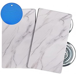 Stovetop Burner Covers by MALLOWA Decorative Marble Design Rectangular Set of 2 for Hiding Mess and Protecting Elements Includes Trivet for Hot Pots