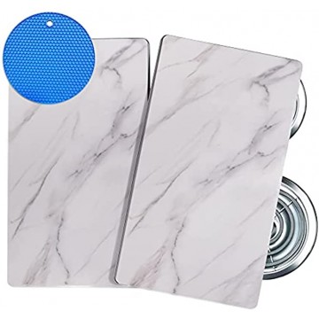 Stovetop Burner Covers by MALLOWA Decorative Marble Design Rectangular Set of 2 for Hiding Mess and Protecting Elements Includes Trivet for Hot Pots