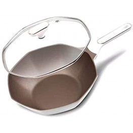 12.5" Nonstick Frying Pan with Lid Octagonal Shape Design Woks & Stir-Fry Pans Bakelite Handle Saute Pan Non-Stick Wok Cookware Skillet Milky White