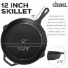 Cast Iron Skillet with Lid 12-Inch Frying Pan + Glass Lid + Heat-Resistant Handle Cover Pre-Seasoned Oven Safe Cookware Indoor Outdoor Use Grill BBQ Camping Fire Stovetop Induction Safe