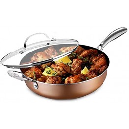 Gotham Steel Sauté Pan with Lid – 5.5 Quart Multipurpose Nonstick Jumbo Cooker with Glass Lid Stainless Steel Handle & Helper Handle Oven & Dishwasher Safe 100% PFOA FREE