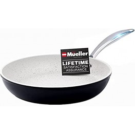 Mueller HealthyStone 12-Inch Fry Pan Heavy Duty Non-Stick German Stone Coating Cookware Aluminum Body Even Heat Distribution No PFOA or APEO EverCool Stainless Steel Handle Black