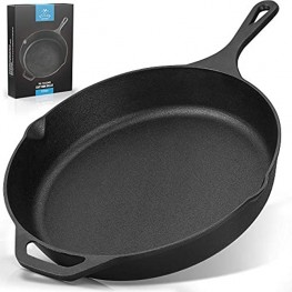 Zulay Kitchen Pre-Seasoned Cast Iron Skillet 12 Inch Heavy Duty Seasoned Iron Cast Skillet For Indoor & Outdoor Cooking Grill Stovetop Induction Oven & Campfire Safe