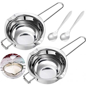 2 Pieces Stainless Steel Double Boiler Pot Baking Melting Pot and 2 Pieces Metal Serving Spoons for Chocolate Candy Butter Cheese Caramel Candle Making 600 ml Capacity