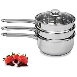 Double Boiler & Steam Pots for Melting Chocolate Candle Making and more Stainless Steel Steamer with Tempered Glass Lid for Clear View while Cooking Dishwasher & Oven Safe 3 Qts & 4 Pieces
