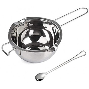 MOAKER Stainless Steel Double Boiler and Long Handle Mixing Spoon for Melting Chocolate Butter Candy and Candle Making 18 8 Steel 600 ML