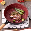 Nonstick Frying Pan with Lid 9.5-inch Saute Pan with Wood Detachable Handle Induction Stir Fry Pan Granite Stone Coating Oven Safe Red
