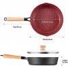 Nonstick Frying Pan with Lid 9.5-inch Saute Pan with Wood Detachable Handle Induction Stir Fry Pan Granite Stone Coating Oven Safe Red