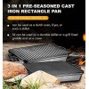 3-In-1 Pre-Seasoned Cast Iron Rectangle Pan With With Reversible Grill Griddle Lid Multi Cooker Deep Roasting Grill Pan Non-Stick Open Fire Camping Use As Dutch Oven Frying Pan or Roasting pan