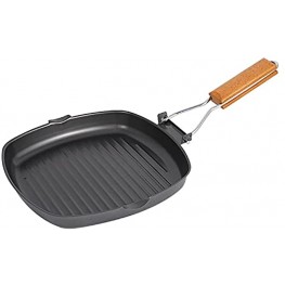 Aluminum Non-Stick Grill Pan With Wooden Folding Handle For Stovetop Oven Use Gas Hobs & Outdoor Camping 9 1 2 inch