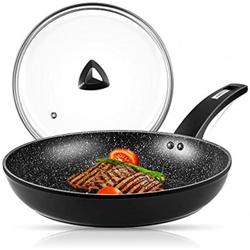 Frying Pan with Lid 10 inch Nonstick Skillet Nonstick Frying Pan Anodized Skillet for Steak Pancake Fajita Ceramic Gas & Induction Stove Available Easy Cleaning Deep Grill Black