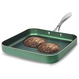 Granitestone Green Nonstick Grilling Pan Diamond Infused Metal Utensil Sear Ridges for Grease Draining Stainless Steel Stay Cool Handle Oven & Dishwasher Safe 100% PFOA Free 10.5"