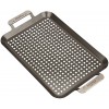 Grill Topper BBQ Grilling Pans Set of 2 Non-Stick Barbecue Trays w Stainless Steel Handles for Meat Vegetables and Seafood