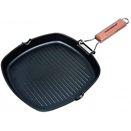 IAXSEE Carbon Steel Grill Pan Non-stick Stripe Frying Pan For Stove Top Universal With Wooden Folding Handles 8''
