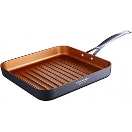 LOVE PAN 10 Inch Copper Grill Pan for Stove Tops-Non-Stick Oven Suitable Griddle Pan-Deep Square Frying Pan with Stay-Cool Stainless steel Handle