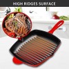 MAISON HUIS Cast Iron Grill Pan with Sear Ridges Pre-Seasoned Square Bacon Steak Skillet for Stove Top and Oven with Enameled Coating 11.4 Inch
