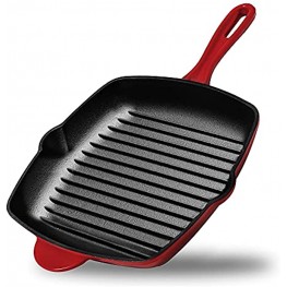 MAISON HUIS Cast Iron Grill Pan with Sear Ridges Pre-Seasoned Square Bacon Steak Skillet for Stove Top and Oven with Enameled Coating 11.4 Inch
