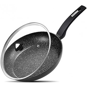 Nonstick Frying Pan- 11 inch Frying Pan with lid Woks and Stir Fry Pans with Cool Handle Earth Stone Granite Nonstick Frying pan Egg Pan APEO&PFOA-Free Most Stoves Available Black