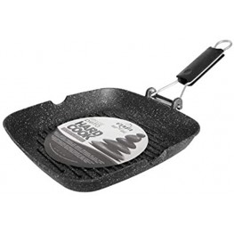 Olympia Hard Cook Non-Stick PFOA-Free Die-Cast Aluminum Grill Pan With Folding Handle Made in Italy 10.2 x 10.2 Inches