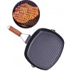 PaWuKi Grill Pan 11'' Portable Nonstick Frying Pan for Steak Fish and BBQ Induction Compatible BBQ Grill Pan with Pour Spouts Indoor Rectangle BBQ Grilling Pan Folding Handles
