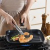 S·KITCHN Grill Pan with Folding Handle Nonstick Grill Pan for Stove Tops Induction Compatible KBBQ Grill Pan with Pour Spouts Indoor Rectangle BBQ Grilling Pan 13 × 9IN
