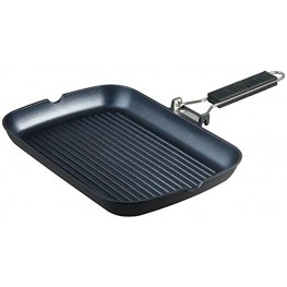 S·KITCHN Grill Pan with Folding Handle Nonstick Grill Pan for Stove Tops Induction Compatible KBBQ Grill Pan with Pour Spouts Indoor Rectangle BBQ Grilling Pan 13 × 9IN