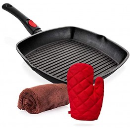 Square Die Casting Aluminum Grill Pan with Detachable Handle Griddle Nonstick Stove Top Grill Pan,Chef Quality Perfect for Meats Steak Fish And Vegetables,Dishwasher Safe,11 inch By Moss & stone.