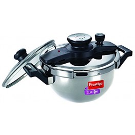 Prestige Clip On Stainless Steel Kadai Pressure Cooker with Glass Lid 3.5-Liter
