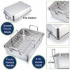 15¼ Roaster Roasting Pan with Baking Rack and V-shaped Rack P&P CHEF Stainless Steel Rectangular Lasagna Pan with Handles for Turkey Chicken Heavy Duty & Healthy & Dishwasher Safe 3 Pieces