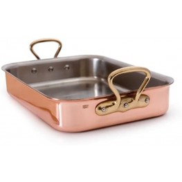 Mauviel Made In France M'Heritage 2.5 mm 14-by-10-Inch Rectangular Roasting Pan with 7-Quart Capacity and Bronze Handles