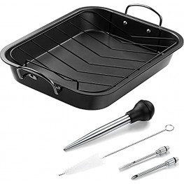 Non-Stick Turkey Roasting Pan with Rack and Deluxe Stainless Steel Baster with Injector and Cleaning Brush Turkey Roaster Set for Rosting Turkey Chicken Meat and Vegetables