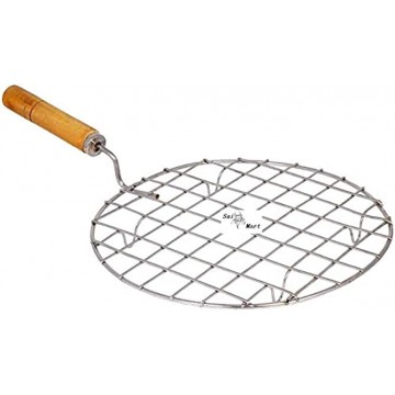 SAI MART Stainless Steel Round Roasting Net Papad Grill Roti Jali Chapathi Grill with Wooden Handle 7.5inch Approx Kitchen Utensils