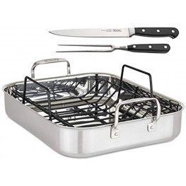 Viking Culinary 3-Ply Roasting Pan w Rack & Carving Set 16 x 13 X 3 Stainless Steel 4013-9902C