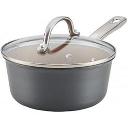 Ayesha Curry Home Collection Hard Anodized Nonstick Sauce Pan Saucepan with Lid 2 Quart Gray