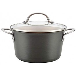 Ayesha Curry Home Collection Hard Anodized Nonstick Sauce Pan Saucepan with Lid 4.5 Quart Charcoal Gray