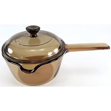 Corning Vision Visions 1 L. Amber Handled Lipped Saucepan with Lid