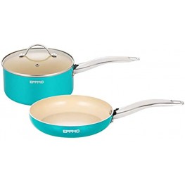 EPPMO Pots and Pans Set Cookware Ceramic Nonstick Open Frying Pan & Sauce Pan with Lid 3 Pieces Set