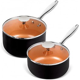MICHELANGELO Saucepans 2QT & 3QT Copper Saucepan Set With Non-stick Ceramic Interior For Multipurpose Use Nonstick Saucepan With Lid Copper Small Pots 2 Quart & 3 Quart
