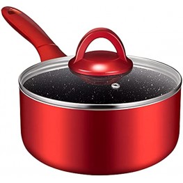 Saucepan with Lid 2 quart Nonstick Sauce Pans for All Stoves 100% Non-toxic Small Pot Red Saucier Dishwasher Safe Induction