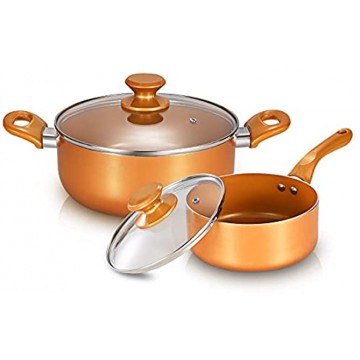 4-piece Non-stick Cookware Set Pots and Pans Set for Cooking 6" Ceramic Coating Saucepan 9.5"Stock Pot with Lid Copper