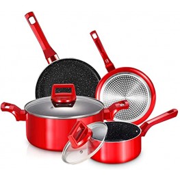 6 Pcs Pots and Pans Sets Nonstick Cookware Set Induction Pan Set Chemical-Free Kitchen Sets Saucepan Stock Pot Frying Pan Red