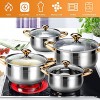 BAERFO 8 Piece Pots Set,Premium 304 Saucepan Set,Stainless Cookware Sets Kitchen Cooking Pots with Stainless Steel Handle（Glass Lid）