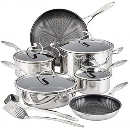 Circulon Clad Stainless Steel Cookware Pots and Pans and Utensil Set with Hybrid SteelShield and Nonstick Technology 12 Piece Silver