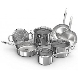 Ciwete 18 10 Stainless Steel Pots and Pans Set 11-Piece Induction Cookware Set with Steamer Insert Impact-Bonded